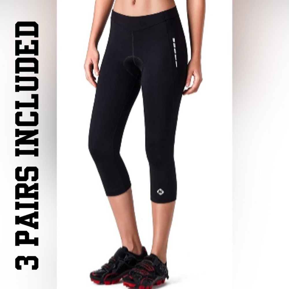 3 Pairs of Women's Naviskin Padded Cycling Tights - Capri Leggings - Size M